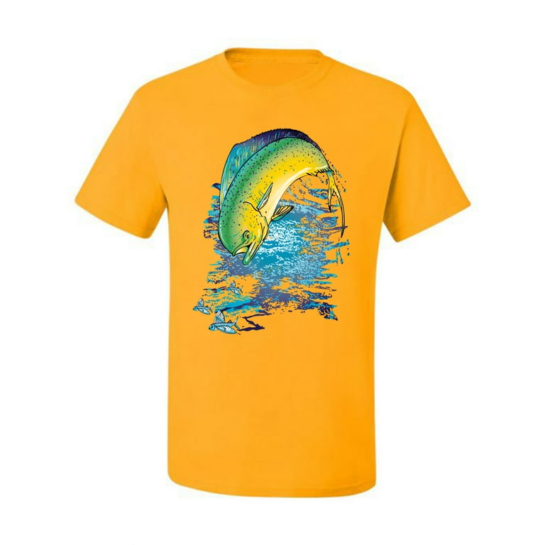 Wild Bobby, Mahi-Mahi Fish Catching Small Fish Animal Lover Men's Graphic  T-Shirt, Gold, Small 