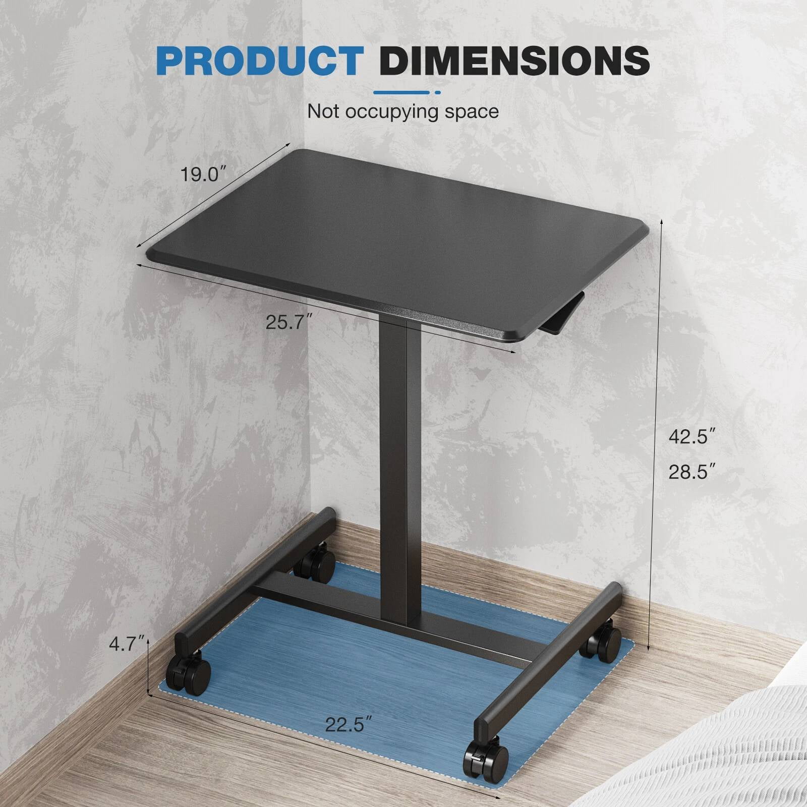 Small Mobile Standing Desk, Adjustable Rolling Laptop Table with Locking Wheels for Home Office, Black