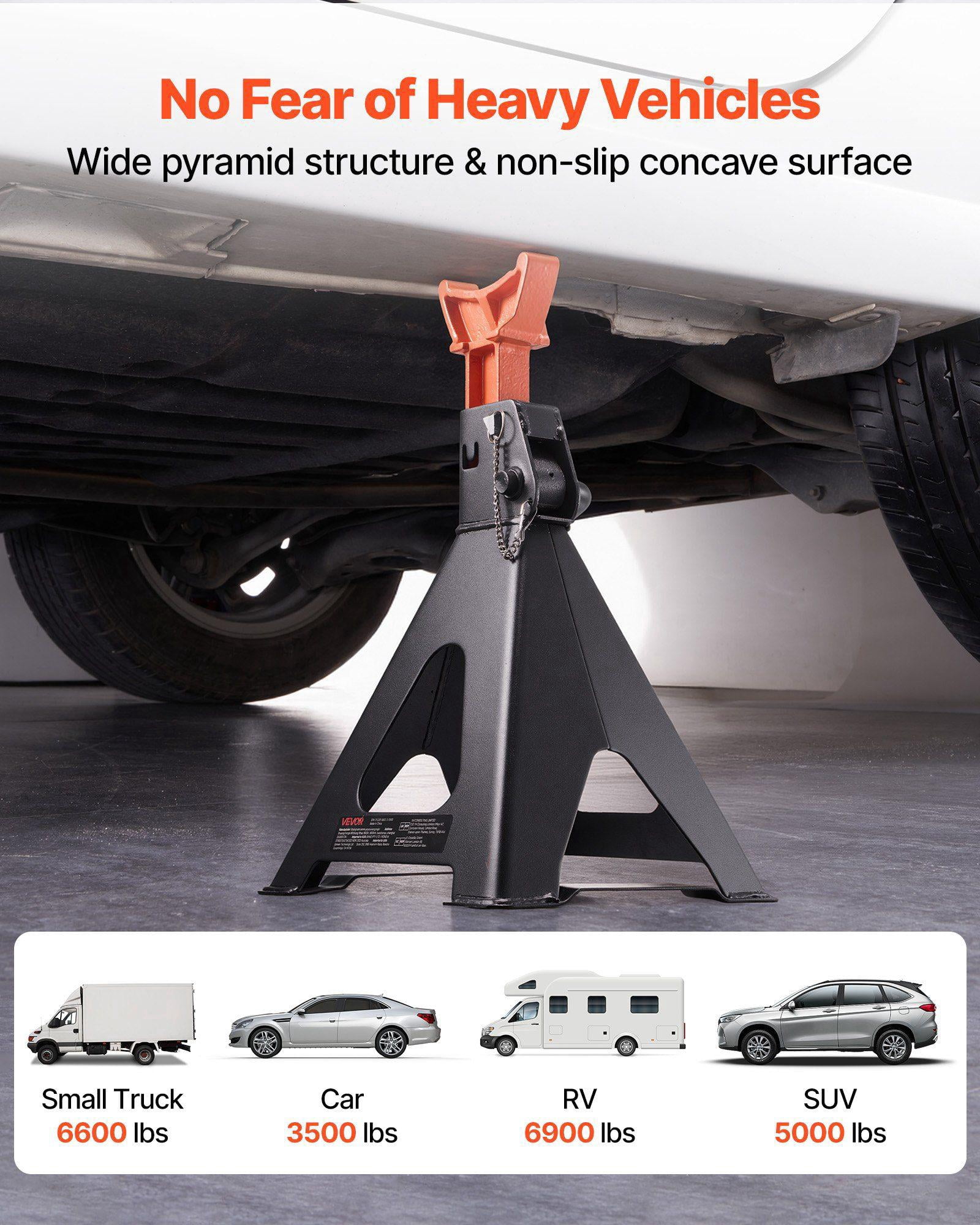6 Ton 13000 lbs Heavy Duty Steel Jack Stands Adjustable Height 14.6 to 22.8 Inches Double Locking for Car SUV Truck RV 1 Pair Black Orange