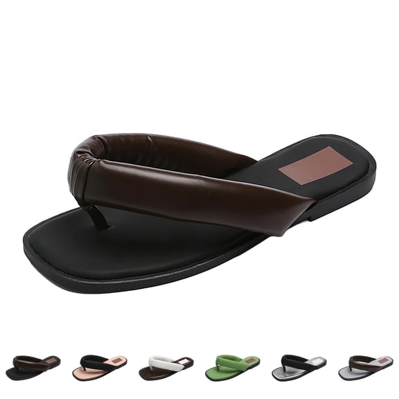 RotHome Flip Flops Platform Thong Sandals for Women Open Round Toe Comfy Slip on Flats Casual Summer Beach Slide Stone Decor Vacation Party Shoes Wedge Style