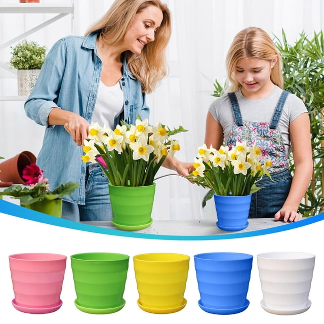 Sentmoon Flower Pots Plants Pots Colourful Plastic Flower Pot Flowerpot Home Office Decor