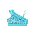 thumbnail image 3 of YiZYiF Kids Girls Shiny Metallic Dance Crop Tops One Shoulder Gymnastics Tank Top Blue 6, 3 of 7