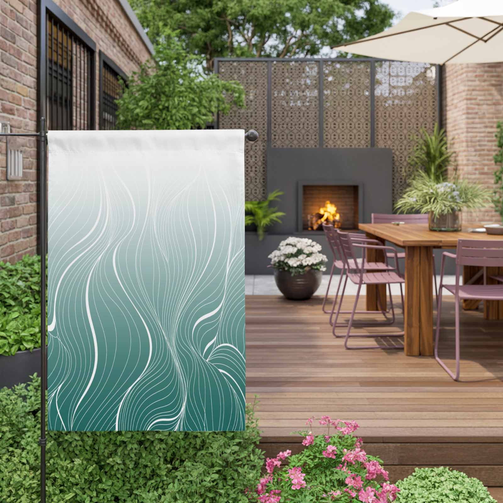Ombre Green Stripes House Flag 28 x 40 Inches, Striped Lines Waves Gradient Weather Proof Outdoor Patio Flags Double Sided Small House Decoration for Yard Lawn Outside Home