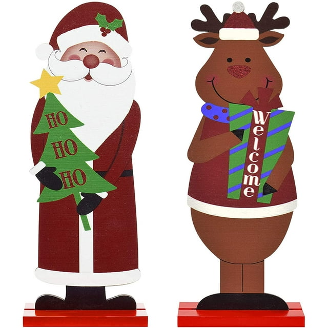 Decoración de mesa navideña JM de madera 2 uds Papá Noel Reno muñeco de nieve color beige