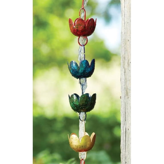 Multicolored Copper Lily Rain Chain for Outdoors, Backyards, Patios and Lawns