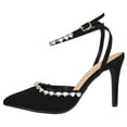thumbnail image 2 of Top MODA Shoes Women Stiletto High Heels Pointed-Toe Ankle Strap Bling Rhinestone PARSON-3 Black Nubcuk Suede 5.5, 2 of 5