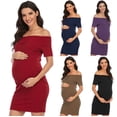 thumbnail image 5 of Vestido de manga corta con hombros descubiertos y color liso para embarazadas, vestido de un solo hombro, 5 of 5
