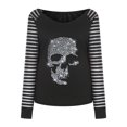 thumbnail image 4 of Mujeres manga larga malla costura casual perforación caliente pulóver rayas cuello redondo blusa túnica tops Pompotops  gfhjh18409, 4 of 8