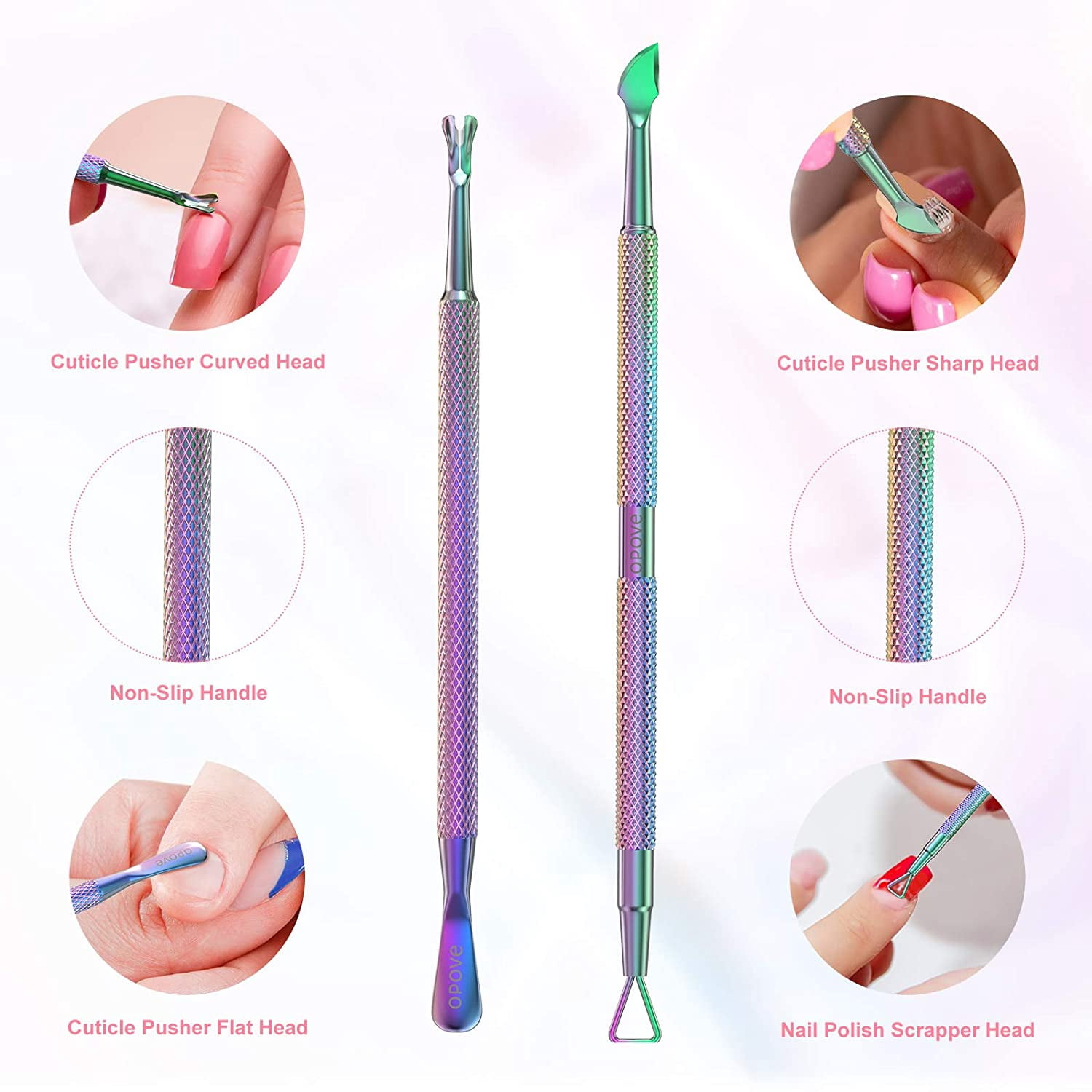 Cuticle Pusher Nail Polish Remover Stainless Steel Manicure Tool Set Gel Nail Polish Peeler Scraper Nail Care Stick Pedicure Kit for Fingernail and Toenail, General P1, Color Gradient…