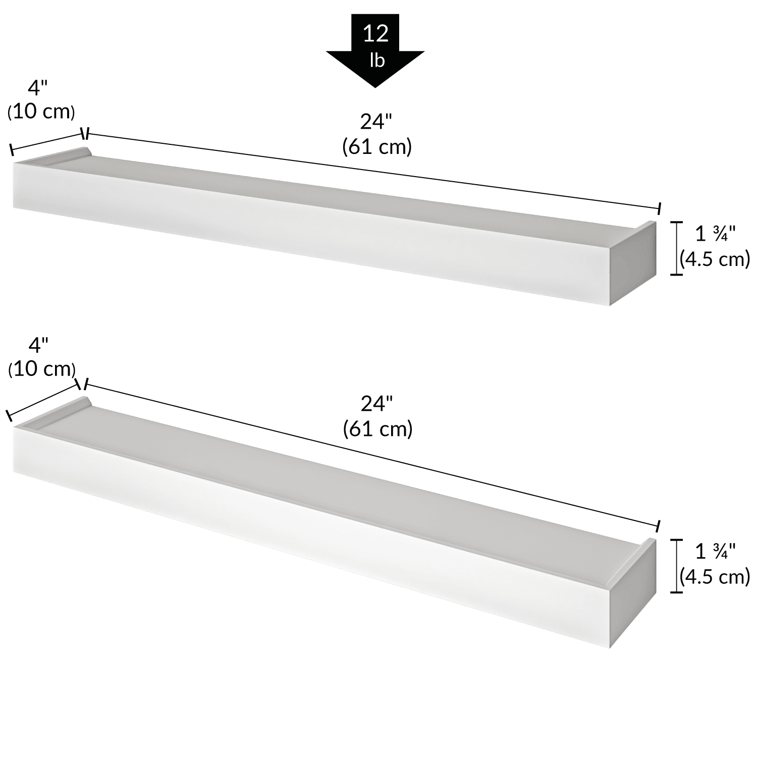Ballucci Modern 24" Floating Shelves, Set of 2 Wood Wall Mount Shelves, White