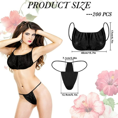 150 Pcs Disposable Bra & Underwear Set For Spa - Black Non-Woven Tanning Underwear For Women