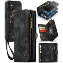 Feishell Durable 2-In-1 Magnetic Detachable Wallet Case for iPhone 12 mini,for Women Men,Premium PU Leather Zipper Pocket Flip Multi Card Slots Purse Phone Case with Wrist Strap,Black