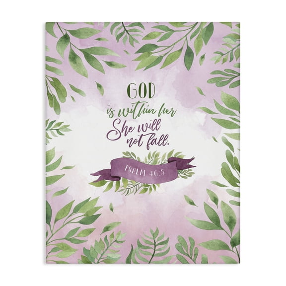 Stupell Industries Traditional God Is Within Her Pink and Green Leaves Watercolor Canvas Art, 24 x 30, by Tammy Apple