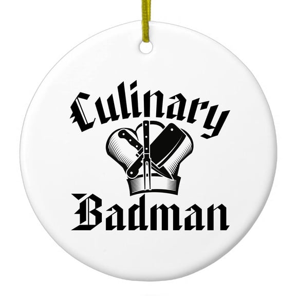 DistinctInk Hanging Ceramic Christmass Tree Ornament with Gold String - Great Gift / Present - 2 3/4 inch diameter - Culinary Badman