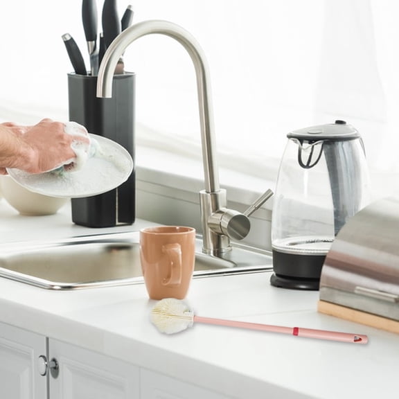 360° Rotating Bottle Brush Set with Stand | 3-in-1 Silicone Cleaner for Bottles, Cups & Straws | Soft Bristles, Non-Slip Grip | Includes Nipple & Straw Brushes (Pink or Navy) - 12.6" Long