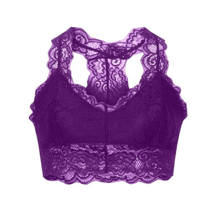 Atogsazn Plus Size Bralettes for Women Lace Lingerie Full Coverage Bar V Neck Tank Top Underwear Purple XXXL on Clearance