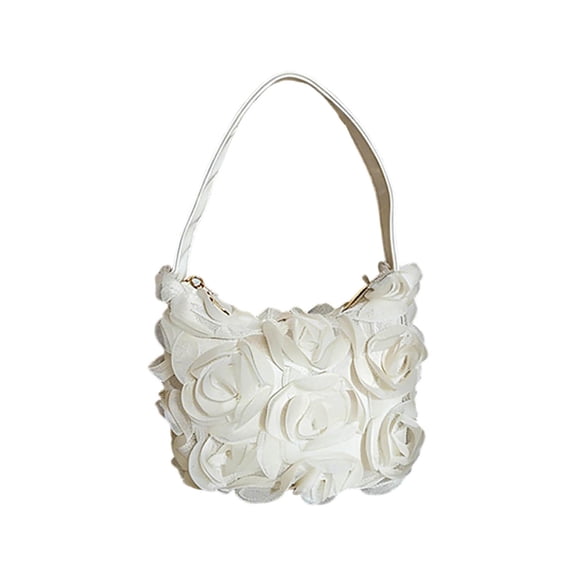 Btomtd Flower Handheld Tote Bag, Trendy Shoulder Bag and Purses for Women, Evening Handbag, White