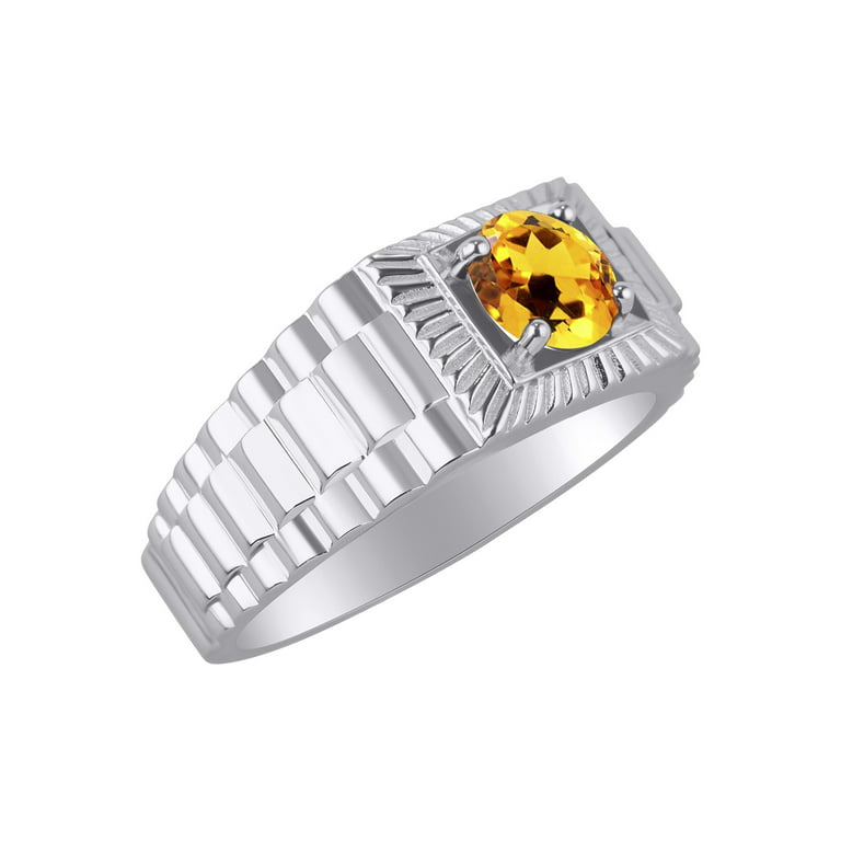 Jewelryonclick Real Citrine Silver Mark Rings for Men's 4 Carat