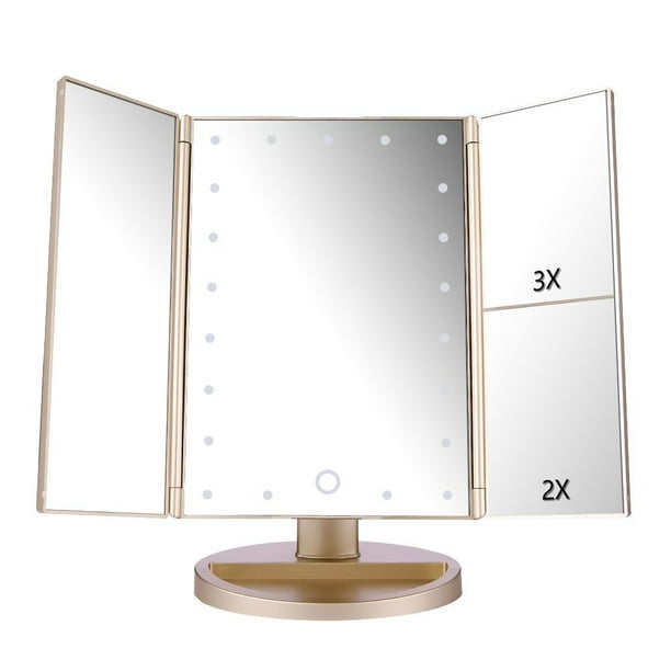 Deweisn Tri Fold Lighted Vanity Mirror, Tri Fold Mirror With Lights Full Length