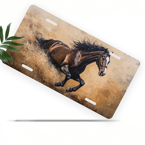 License Plate, Galloping Brown Horse Decorative Front,Personalized Stainless Steel License Plate Cover For Men Women,12.2" X 6.2"