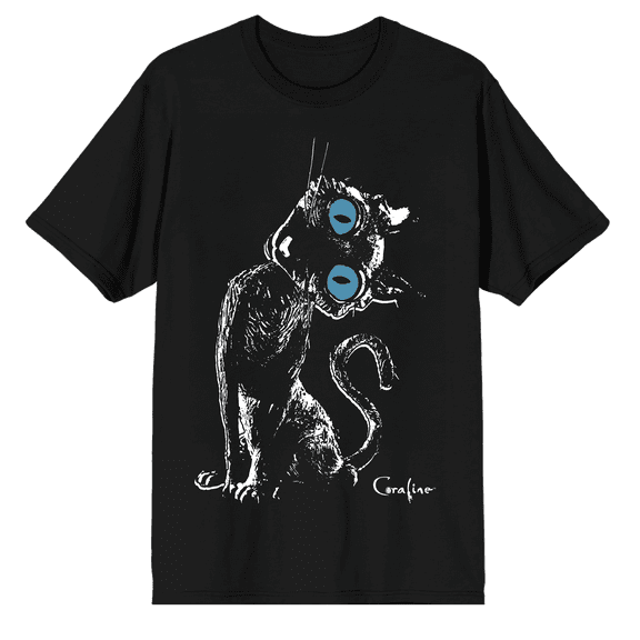 Coraline Cat Tilt Graphic Short Sleeve Tee for Adult Fans-3XL