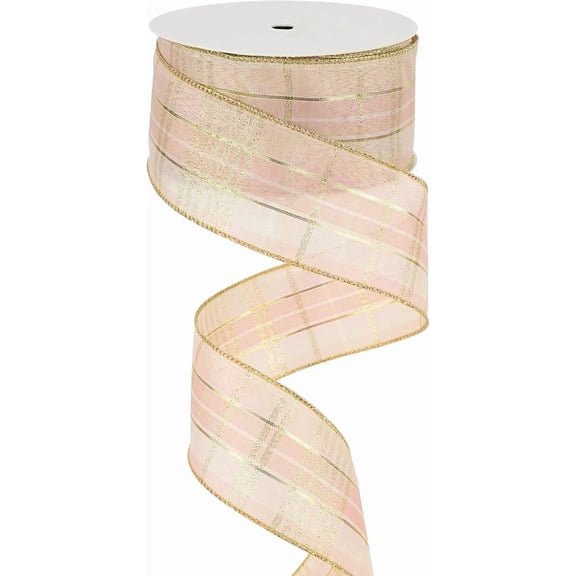 Rose Gold Buffalo Plaid Ribbon - 2.5 Inch Wired Edge Ribbon, 25 Yards - Perfect for Gift Wrapping, Christmas Tree Garland, Wreaths & Bows