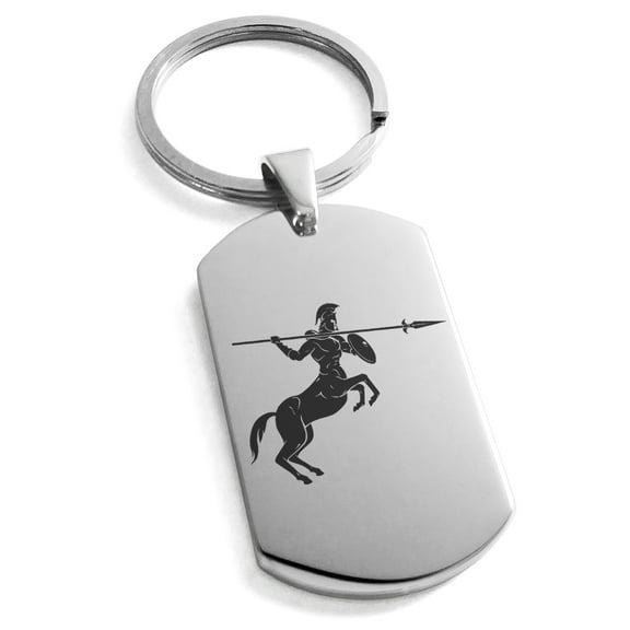 Tioneer Stainless Steel Greek Mythology Centaur Engraved Dog Tag Keychain Keyring