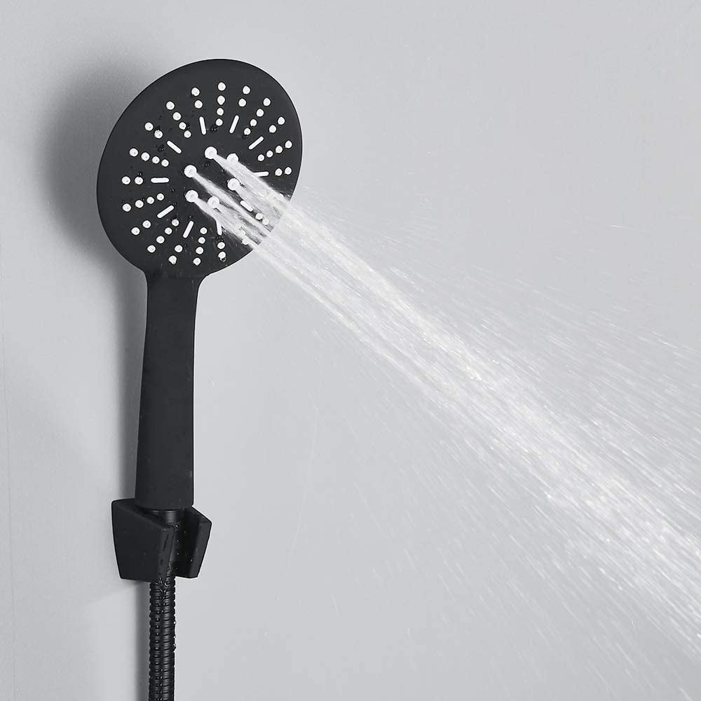 Bathroom Rainfall Black Shower Faucet Set Wall Mounted Copper Set with Hand Shower Head Bathtub Mixer Thermostatic Black Faucet