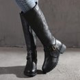 thumbnail image 3 of Faux Leather Boots for Womens Knee High Slouchy Wide Calf Round Toe Boots Winter Buckle Strap Low Heels Riding Combat Booties, 3 of 6