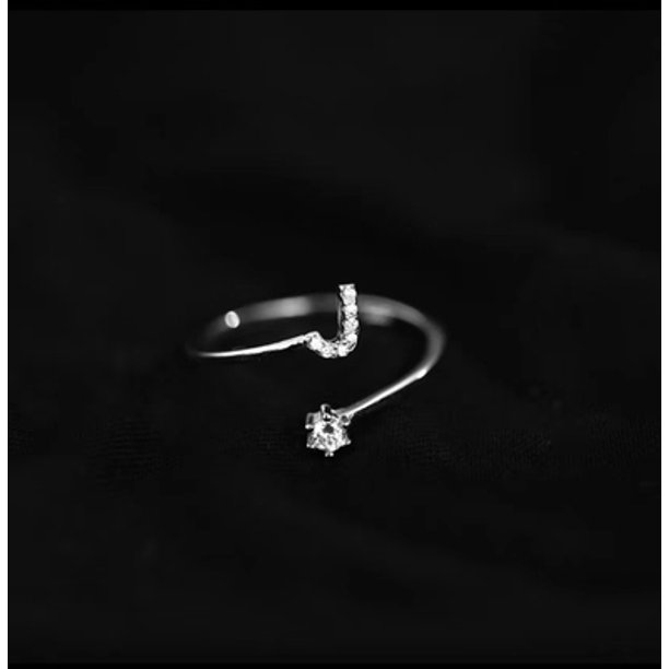 Fashion 925 Sterling Silver 26 Letter Ring Sparkling Diamond Zircon Open Ring Index Finger Your Name Ring Birthday Party Jewelry