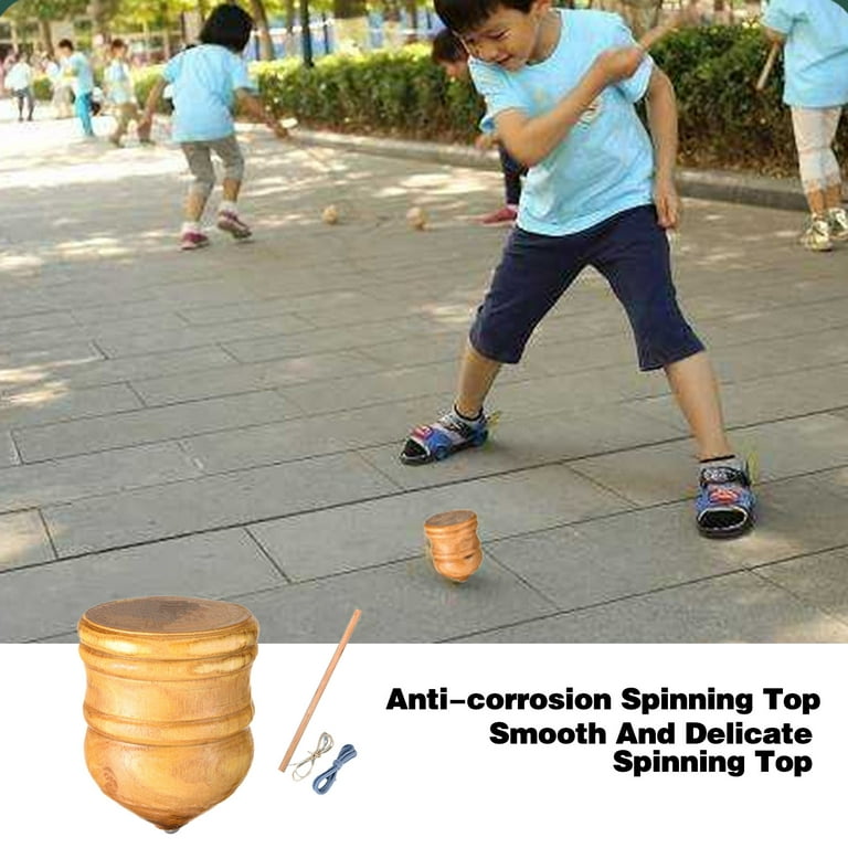 Wooden Spinning Top Toy Set with Whip Rope - Manual Whipping Spinner Toy,  Kids Teens Adults Style, Wooden-Trompos Indoor And Outdoor Sports Fitness