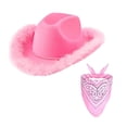 thumbnail image 3 of Sombrero de vaquero con plumas y vaquera de fellaptop, color sólido, Fedora para fiesta, cosplay, para mujer Toalla Cuadrada Rosa, 3 of 6