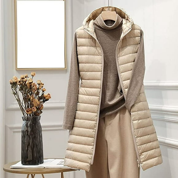 EQWLJWE Long Vests Sleeveless Open Front Cardigan Quilted Vest Hooded Long Sleeve Full Zip Puff Vest Cotton Padded Jacket Winter Coat Puffer Vests for Long Women