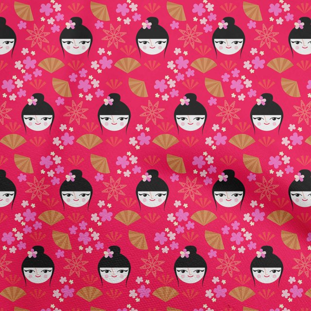 oneOone Rayon Pink Fabric Asian Japanese Fan Sewing Craft Projects Fabric Prints By Yard 56 Inch Wide