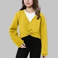 thumbnail image 2 of ShomPort Crop Tops for Girls V-Neck Long Sleeve Fleece Lined Twist Front Cotton Lightweight Wrap Tops Comfy Pullover Sweater, 2 of 7