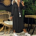 thumbnail image 6 of Quixlent Fall Spring Lady Dress Single-breasted Lapel Loose Long Sleeves Chest Pocket Split Hem Plus Size Dress Solid Color Buttons A-line Daily Wear Maxi Dress, 6 of 8