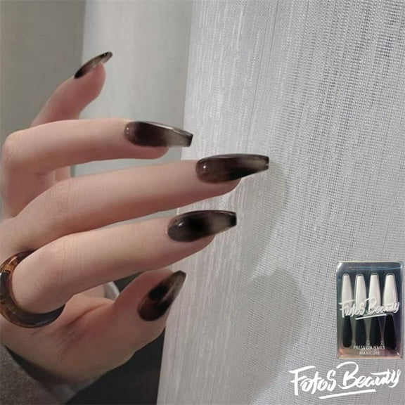 Fofosbeauty 24pcs Press on False Nails, Coffin Fake Nails, Gel Cateye Blackstone