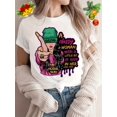 thumbnail image 1 of 1pc Vintage Geometric-Patterned T-Shirt for Women, Polyester Knit Fabric, Crew Neck, Regular Length, Casual Printed Top for Summer, 1 of 6
