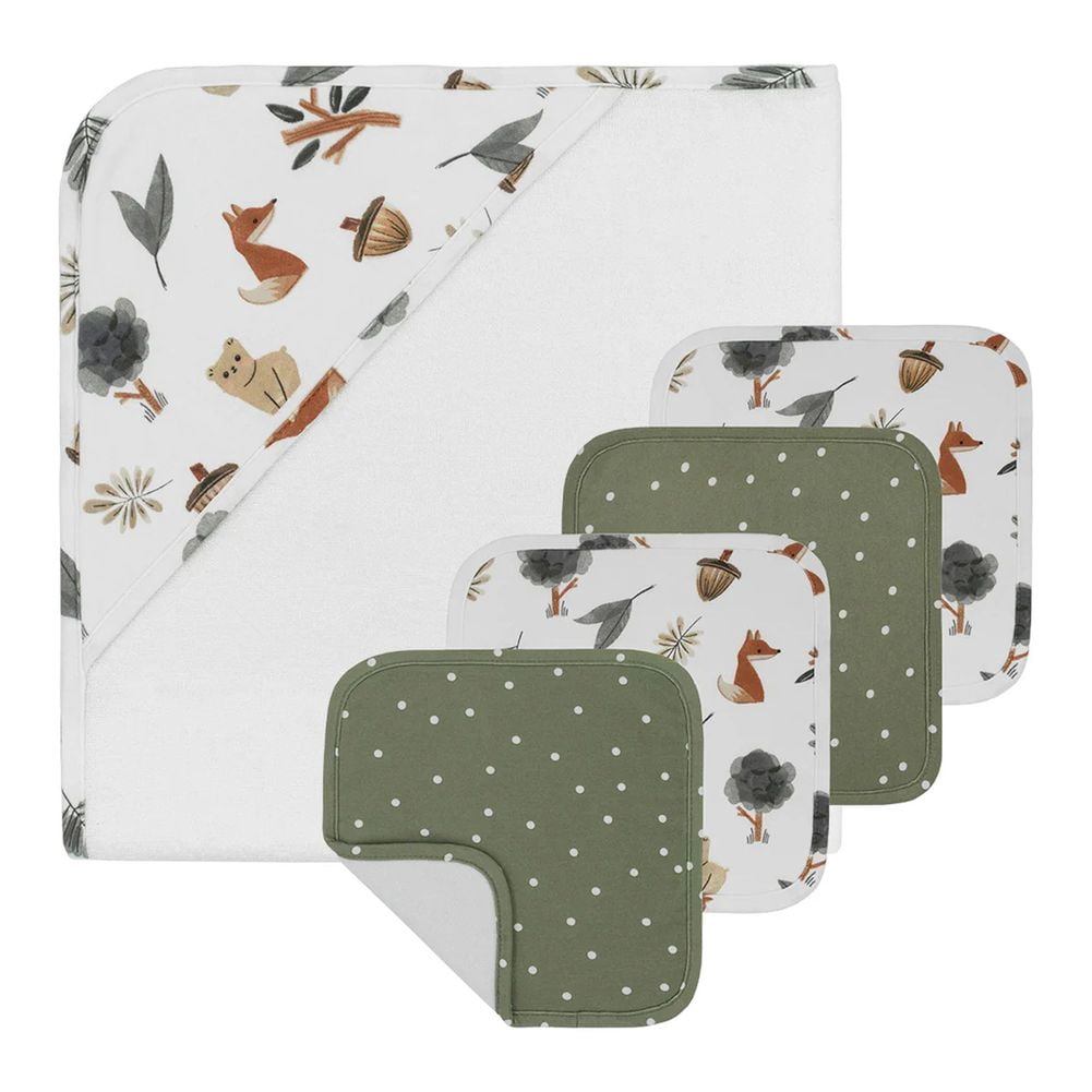 Living Textiles 5-Piece Hooded Towel and Washcloths Gift Set - Forest Retreat