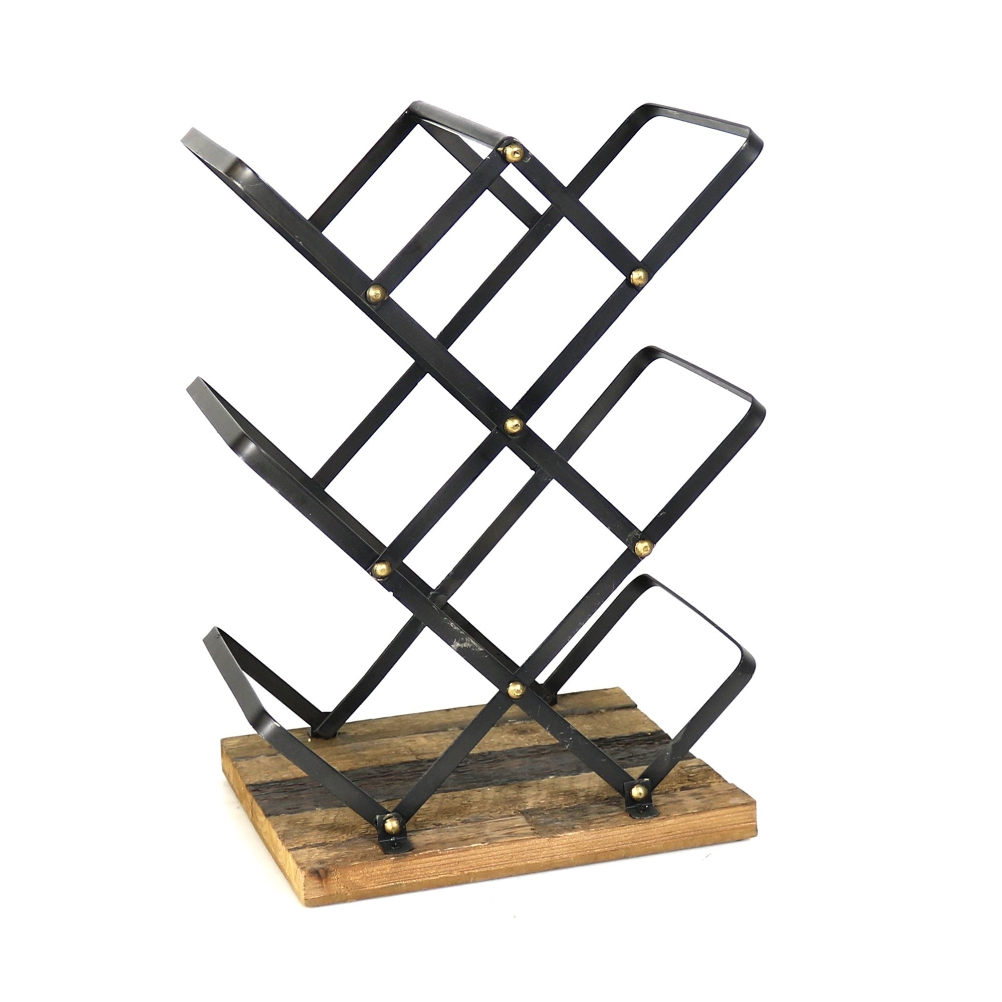 Industrial Style Criss Cross Wine Rack with Wooden Base, Black and
