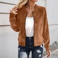 thumbnail image 3 of Bomber Jacket Women Long Sleeve Faux Suede Casual Zip Up Jacket Lightweight Fall Coat Outerwear Streetwear, 3 of 5