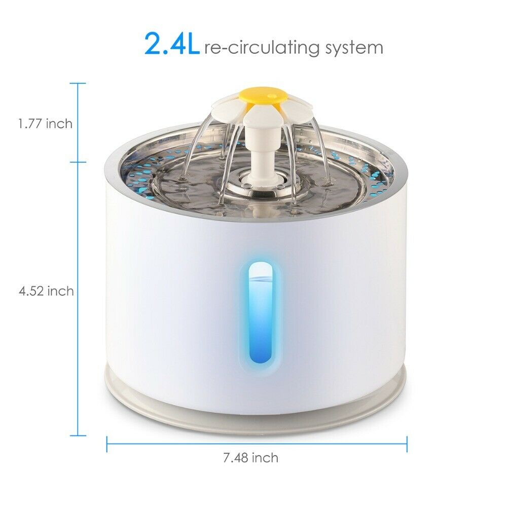 SHANNA 2.4L LED Pet Water Fountain Dog Cat Automatic Water Dispenser Drinking Bowl Drinker