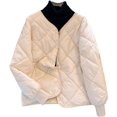 thumbnail image 2 of Abrigo grueso para mujer, cuello en V, algodón de invierno, un solo pecho, cálido, suave, Color sólido, manga larga, prendas de vestir, 2 of 5