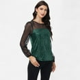 thumbnail image 4 of Women's Sheer Mesh Long Sleeve Top with Sequin Front Panel and Crew Neckline - X Large, Green, 4 of 7