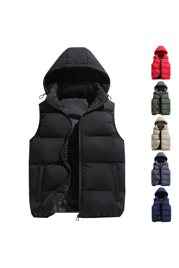 Men's Down-Filled Vest Winter Insulated Outdoor Vest Thickened Sleeveless Jacket - Warm for Cold Weather Layering, Hiking, and Holiday Adventures,Black,2XL