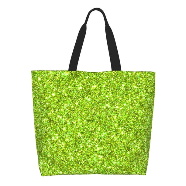 Balery Lime green glitter Bolsa Tote Estilo Estético con Cremalleras, Bolsa de Hombro, Bolsa de Compras Grande y Plegable