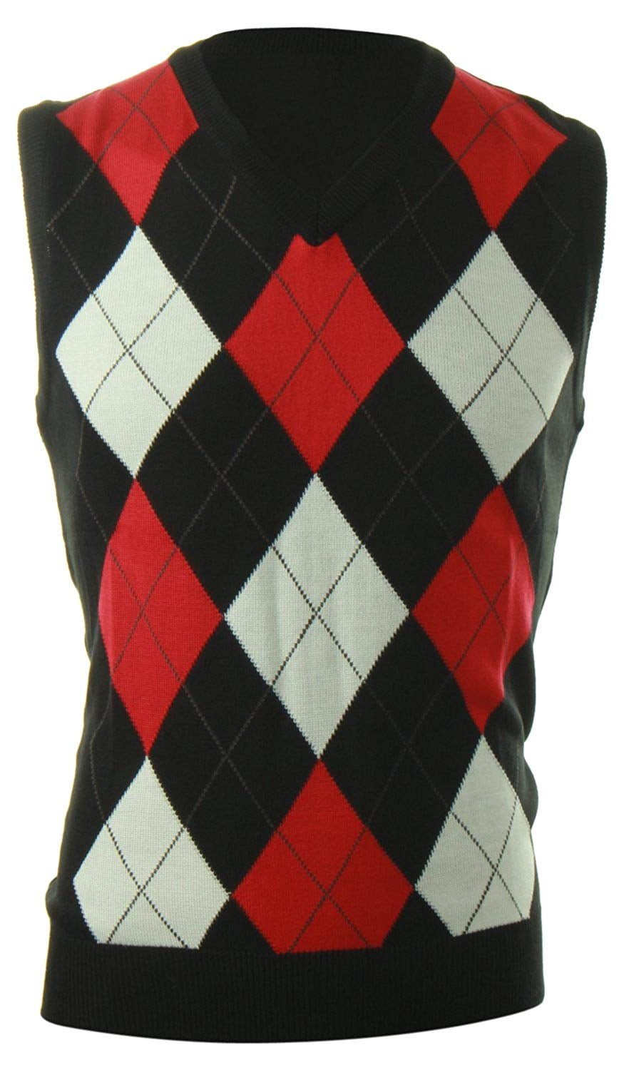 Enimay - Enimay Mens Argyle/Plain V-Neck Golf Sweater Vest SV255 Black ...