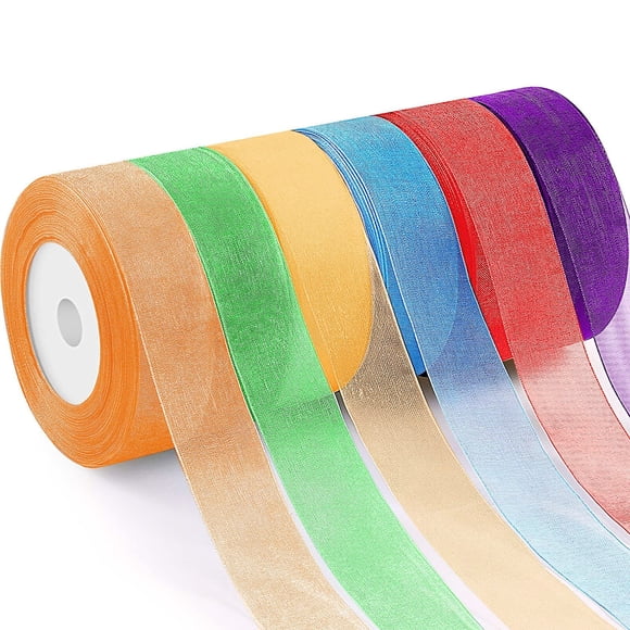Cinta decorativa Mototo, organza, gasa transparente, 1 pulgada, 46 m, 6 rollos