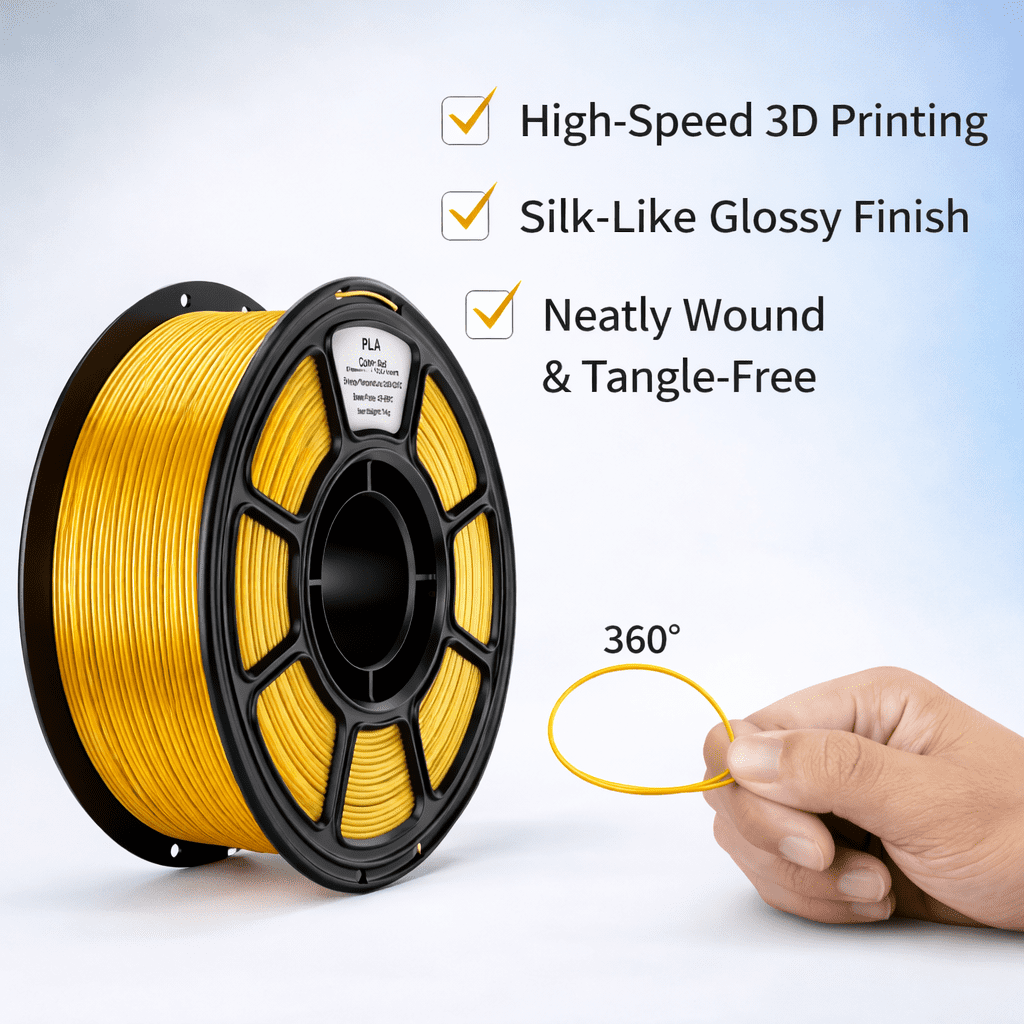 Silk PLA 3D Printer Filament, 3D Printer Filament Bundle 1.1KG 1.75mm, High-speed Printing, Neatly Arranged Lines, for Most FDM 3D Printer Bright Gold