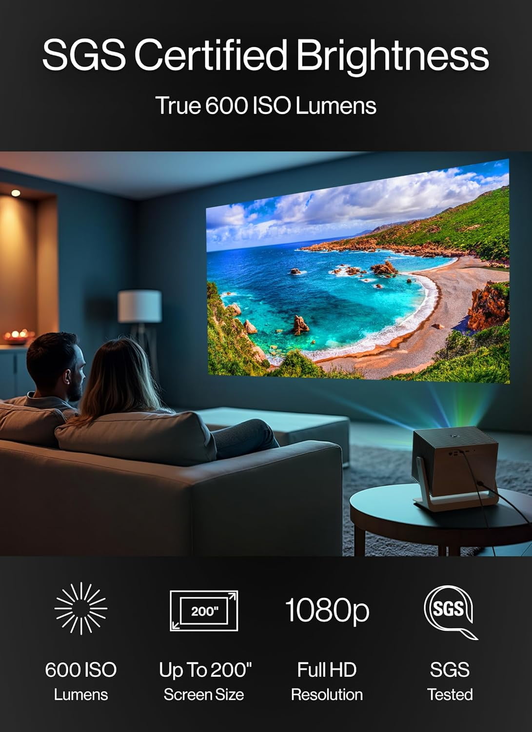 Bladecine Cube 600, 1080P Portable Projector with Wifi and Bluetooth, True ISO 600 ANSI Lumens, 360° Adjustable Gimbal Stand, Auto Keystone Video Projector, MAX 200''Display